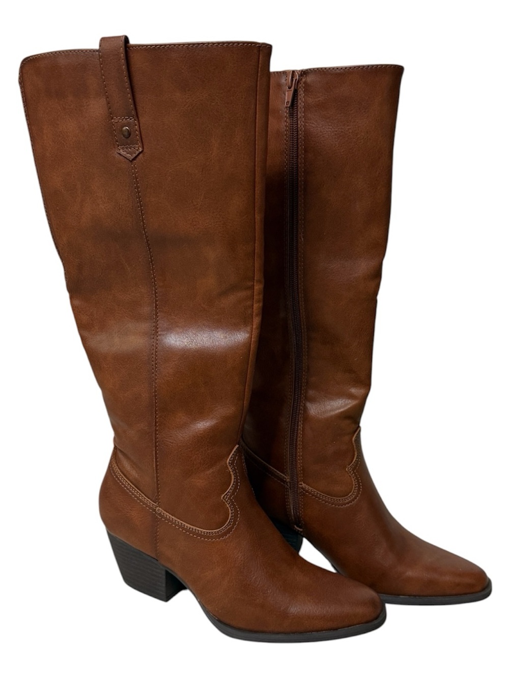 Frye and Co Selah Tall Boots Size 7.5 Brown Excellent Cognac Faux Leather Riding